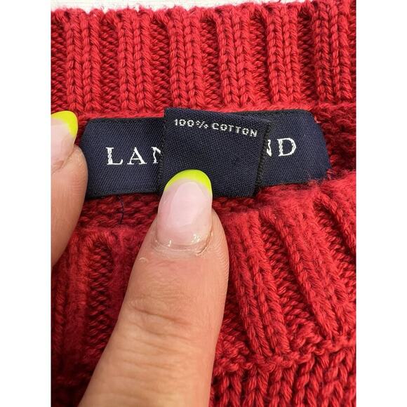 Lands' End Mens Red 100% Cotton Crew Neck Heavyweight Drifter Sweater L Preppy - Picture 9 of 10